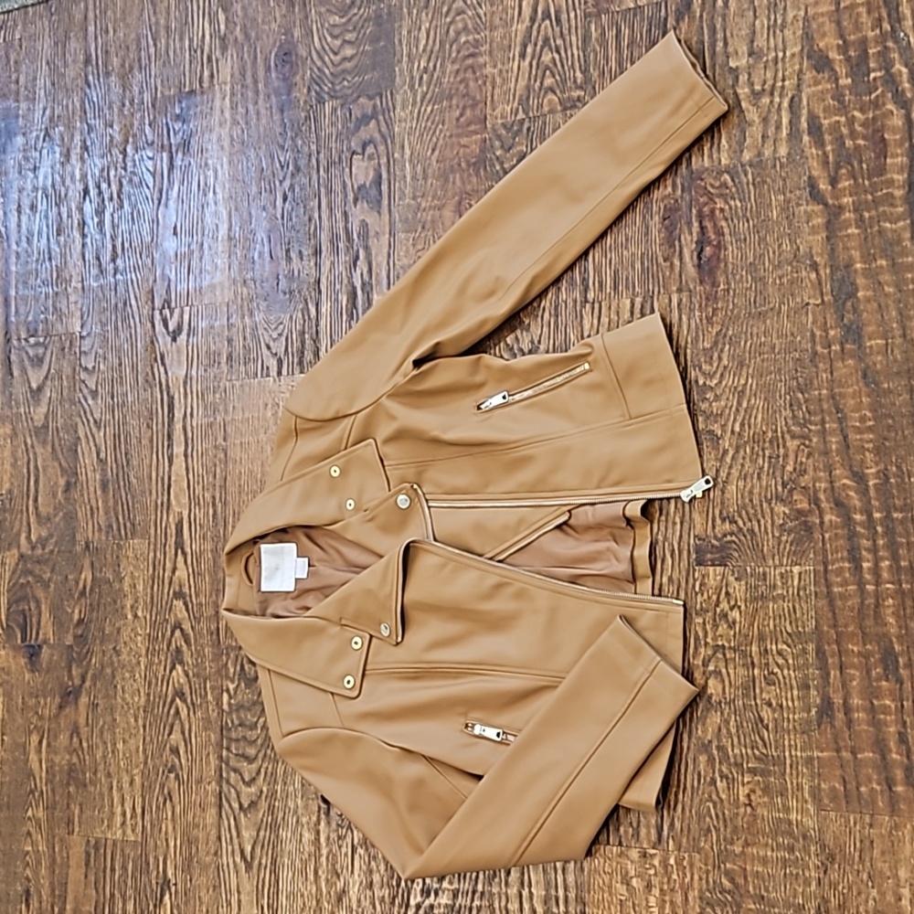 Rachel Parcell Camel Tan Faux Leather Jacket Sz M